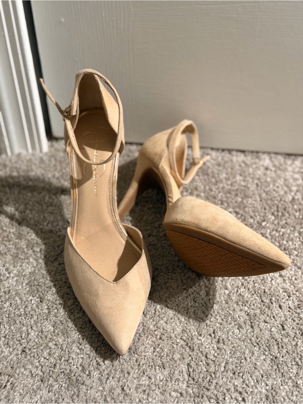 Jessica Simpson Beige Pointed-Toe Ankle-Strap Heels - Picture 2 of 3